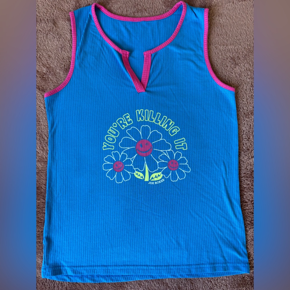 Joe Boxer Ribbed Tank Top “You’re Killing It” Daisy Graphic Y2K